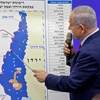Thủ tướng Israel Benjamin Netanyahu trình bày về kế hoạch sáp nhập một phần khu Bờ Tây ngày 10/9/2019. (Nguồn: AFP)