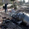 Lực lượng chức năng điều tra tại hiện trường vụ máy bay Boeing của Ukraine bị rơi ở gần sân bay Imam Khomeini, thủ đô Tehran, Iran ngày 8/1/2020. (Ảnh: AFP/TTXVN)
