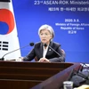 Ngoại trưởng Hàn Quốc Kang Kyung-wha phát biểu tại Hội nghị Ngoại trưởng ASEAN-Hàn Quốc trực tuyến. (Ảnh: Bộ Ngoại giao Hàn Quốc)
