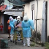 Nhân viên y tế chuyển bệnh nhân tới bệnh viện. (Ảnh: AFP/TTXVN)