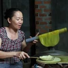 Chị Trần Thị Hiền có hơn 20 năm làm bánh tráng bằng thủ công. (Ảnh: Tuấn Anh/TTXVN)