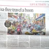 Trang báo New Straits Times đăng bài viết. (Ảnh: Hằng Linh/TTXVN)