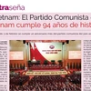 Bài viết đăng trên báo in ra ngày 3/2 của Tập đoàn truyền thông Uruguay Grupo Multimedio, ca ngợi Đảng Cộng sản Việt Nam nhân dịp 94 năm ngày thành lập. (Ảnh: Diệu Hương/TTXVN)