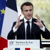 Tổng thống Pháp Emmanuel Macron phát biểu tại một sự kiện ở Savines-Le-Lac, Pháp, ngày 30/3/2023. (Ảnh: AFP/TTXVN)