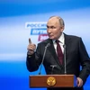 Tổng thống Nga Vladimir Putin phát biểu trong cuộc họp báo ở Moskva ngày 18/3/2024. (Ảnh: THX/TTXVN)