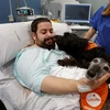 Những chú chó trị liệu tới thăm một bệnh nhân tại bệnh viện del Mar ở Barcelona, Tây Ban Nha. (Ảnh: Reuters)