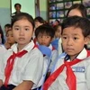 Các em học sinh Việt kiều Trường Khmer-Việt Nam Tân Tiến. (Ảnh: Xuân Khu/Vietnam+)
