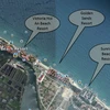 Hình ảnh bãi biển Hội An bị nước biển xâm lấn, chụp từ vệ tinh năm 2014. (Ảnh: Google Earth)