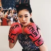 Hoa hậu Khánh Vân tập boxing tại gia. (Ảnh: CTV)