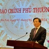 Bộ trưởng, Chủ nhiệm Văn phòng Chính phủ Trần Văn Sơn, Người phát ngôn của Chính phủ, chủ trì buổi họp báo thường kỳ tháng 1/2024. (Ảnh: Mai Mai/Vietnam+)