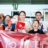 Hoa hậu Mai Phương vừa rời sân bay Tân Sơn Nhất, lên đường dự thi Miss World lần thứ 71 được tổ chức tại Ấn Độ. (Ảnh: CTV/Vietnam+)