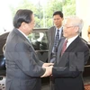 Tổng Bí thư Nguyễn Phú Trọng và Tổng Bí thư, Chủ tịch nước Lào Chummaly Sayasone. (Ảnh: Trí Dũng/TTXVN)