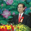 Thủ tướng Nguyễn Tấn Dũng, Chủ tịch Hội đồng Thi đua-Khen thưởng Trung ương phát động thi đua tại Đại hội. (Ảnh: TTXVN) 