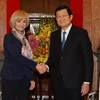 Chủ tịch nước Trương Tấn Sang tiếp bà Elissabeth Guigou, Chủ tịch Ủy ban Đối ngoại Quốc hội Pháp sang thăm và làm việc tại Việt Nam. (Ảnh: Nguyễn Khang/TTXVN)