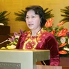 Tân Chủ tịch Quốc hội Nguyễn Thị Kim Ngân phát biểu nhậm chức. (Ảnh: Nhan Sáng/TTXVN)