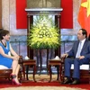 Chủ tịch nước Trần Đại Quang tiếp bà Cecilia Piccioni, Đại sứ Cộng hòa Italy tại Việt Nam đến chào xã giao. (Ảnh: Nhan Sáng/TTXVN)