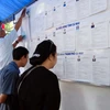 Cử tri phường 9, thành phố Cà Mau tìm hiểu danh sách niêm yết tiểu sử từng ứng cử viên trước khi bỏ phiếu bầu. (Ảnh: Kim Há/TTXVN)