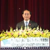Chủ tịch nước Trần Đại Quang đến dự Lễ khai giảng năm học 2016-2017 và nói chuyện với các cán bộ, giảng viên, sinh viên Trường Đại học Quốc gia Thành phố Hồ Chí Minh. (Ảnh: Nhan Sáng/TTXVN)