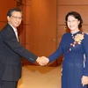 Chủ tịch Quốc hội Nguyễn Thị Kim Ngân tiếp ông Fukada Hiroshi, Đại sứ Nhật Bản tại Việt Nam đến chào từ biệt nhân kết thúc nhiệm kỳ công tác. (Ảnh: Trọng Đức/TTXVN)