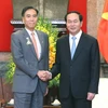 Chủ tịch nước Trần Đại Quang tiếp ông Shuichi Abe, Thống đốc tỉnh Nagano (Nhật Bản) sang thăm và làm việc tại Việt Nam. (Ảnh: Nhan Sáng/TTXVN)