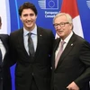 Thủ tướng Canada Justin Trudeau và các nhà lãnh đạo EU tại lễ ký. (Nguồn: Getty Images)