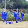 Đội tuyển Việt Nam tập luyện trước trận đấu với đội Indonesia. (Ảnh: Minh Tiến/TTXVN)