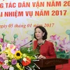 Bà Trương Thị Mai, Ủy viên Bộ Chính trị, Trưởng Ban Dân vận Trung ương phát biểu. (Ảnh: Phương Hoa/TTXVN)