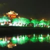 Di tích Phu Văn Lâu thuộc hệ thống di tích Cố đô Huế đẹp rực rỡ vào ban đêm sau khi được trùng tu. (Ảnh: Quốc Việt/Vietnam+)