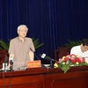 Tổng Bí thư Nguyễn Phú Trọng phát biểu tại buổi làm việc với Ban Thường vụ Tỉnh ủy và cán bộ chủ chốt tỉnh Bạc Liêu. (Ảnh Trí Dũng/TTXVN)