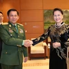Chủ tịch Quốc hội Nguyễn Thị Kim Ngân tiếp Thống tướng Min Aung Hlaing, Tổng Tư lệnh các Lực lượng Vũ trang Cộng hòa Liên bang Myanmar đang ở thăm và làm việc tại Việt Nam. (Ảnh: Trọng Đức/TTXVN)