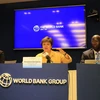 Tổng Giám đốc WB Kristalina Georgieva chủ trì cuộc họp báo. (Ảnh: Trần Việt/TTXVN)