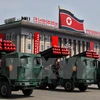 Xe quân sự của Quân đội Nhân dân Triều Tiên tham gia lễ diễu binh nhân 105 ngày sinh nhật cố Chủ tịch Kim Nhật Thành ở Bình Nhưỡng, ngày 15/4. (Nguồn: EPA/TTXVN)