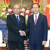 Chủ tịch nước Trần Đại Quang tiếp Ngài Mahn Win Khaing Than, Chủ tịch Thượng viện kiêm Chủ tịch Quốc hội Liên bang Myanmar đang có chuyến thăm chính thức Việt Nam. (Ảnh: Nhan Sáng/TTXVN)