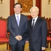 Tổng Bí thư Nguyễn Phú Trọng tiếp Ngài Park Won Soon, Đặc phái viên của Tổng thống Hàn Quốc đang thăm và làm việc tại Việt Nam. (Ảnh: Trí Dũng/TTXVN)
