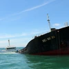 Tàu Việt Hải 06 bị chìm tại vùng biển Ninh Chữ. (Ảnh: Đức Ánh/TTXVN)