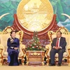 Chủ tịch Quốc hội Nguyễn Thị Kim Ngân đến chào Tổng Bí thư, Chủ tịch nước Lào Bounnhang Vorachith. (Ảnh: Trọng Đức/TTXVN)