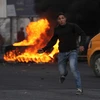 Người biểu tình Palestine ném đá vào binh sỹ Israel tại thành phố Nablus, khu Bờ Tây ngày 10/12. (Nguồn: THX/ TTXVN)