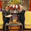 Tổng Bí thư Nguyễn Phú Trọng và Tổng Bí thư, Chủ tịch nước Lào Bounnhang Vorachith. (Nguồn: TTXVN)