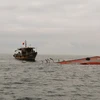Hiện trường vụ tai nạn khiến tàu cá công suất 800CV bị chìm. (Ảnh: Nguyên Linh/TTXVN)