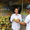 Người tiêu dùng mua dừa tươi Bến Tre. (Ảnh: Huỳnh Phúc Hậu/TTXVN)