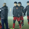 Các tuyển thủ U23 Việt Nam trong buổi tập. (Ảnh: Hoàng Linh/TTXVN)