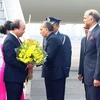 Quang cảnh Lễ đón Thủ tướng Nguyễn Xuân Phúc và Phu nhân tại sân bay quân sự Palam, New Delhi trưa 24/1. (Ảnh: Thống Nhất-TTXVN)