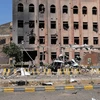 Cảnh đổ nát sau vụ không kích tại đơn vị điều tra hình sự ở Sanaa, Yemen ngày 4/2. (Nguồn: THX/TTXVN)