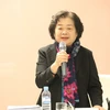 Bà Trương Mỹ Hoa phát biểu tại cuộc gặp. (Ảnh: Vũ Toàn-Hữu Tuyên-Trần Phương/Vietnam+)