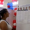 Cử tri tham khảo thông tin về các ứng cử viên Tổng thống Liên bang Nga. (Ảnh: Đoàn Mạnh Dương/TTXVN)