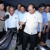 Thủ tướng Nguyễn Xuân Phúc thăm Cảng cá Cửa Việt. (Ảnh: Thống Nhất/TTXVN)