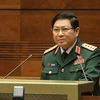 Đại tướng Ngô Xuân Lịch, Bộ trưởng Bộ Quốc phòng thừa ủy quyền của Thủ tướng Chính phủ trình bày Tờ trình về dự án Luật Cảnh sát biển Việt Nam. (Ảnh: Dương Giang/TTXVN)