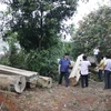Lực lượng chức năng huyện Ia Grai, tỉnh Gia Lai phát hiện một bãi tập kết gỗ trái phép lớn dưới lòng hồ Thủy điện Sê San 3A. (Nguồn: TTXVN)