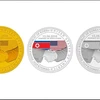 Các mẫu huy hiệu vàng, bạc và hợp kim đánh dấu Hội nghị thượng đỉnh Singapore vào ngày 12/6. (Nguồn: Singapore Mint)