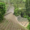 Cầu treo Hải Sơn ở bản Hải Sơn, xã Chiềng Khoong, Sông Mã, Sơn La bị sự cố tụt dây cáp. (Ảnh: Lê Hữu Quyết/TTXVN)